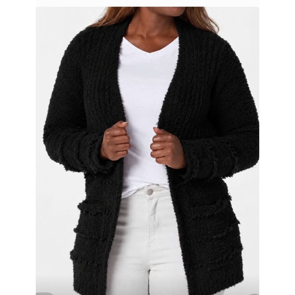 NWT BAREFOOT DREAMS BLACK COZYCHIC BOARDWALK CARDIGAN SWEATER Medium - Picture 7 of 8